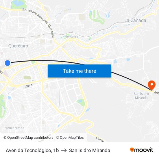 Avenida Tecnológico, 1b to San Isidro Miranda map