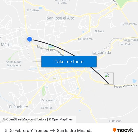 5 De Febrero Y Tremec to San Isidro Miranda map