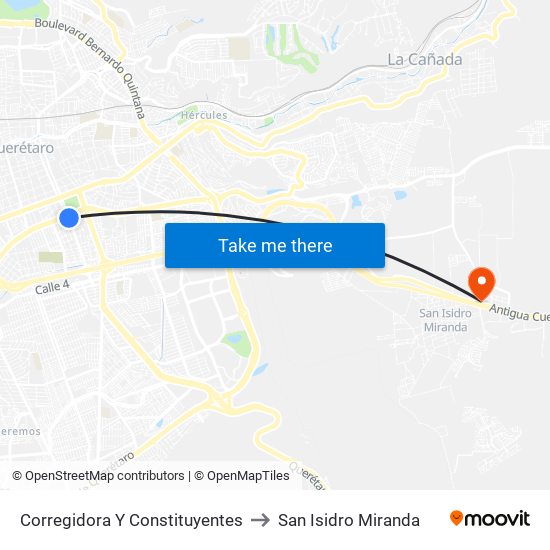 Corregidora Y Constituyentes to San Isidro Miranda map