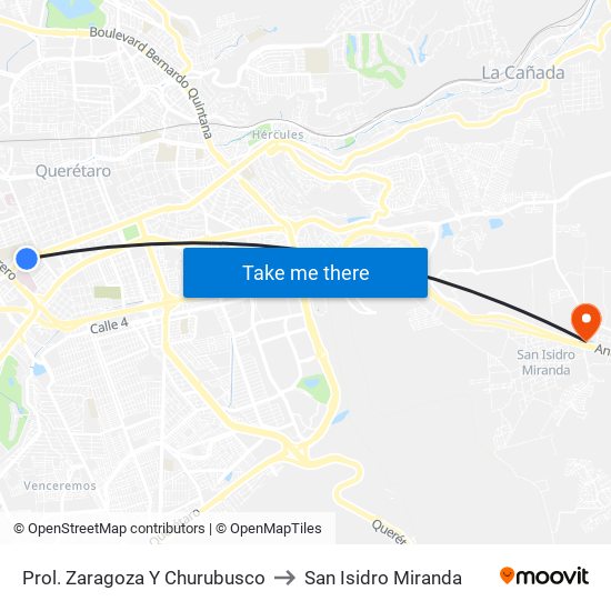 Prol. Zaragoza Y Churubusco to San Isidro Miranda map