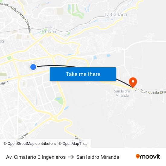 Av. Cimatario E Ingenieros to San Isidro Miranda map