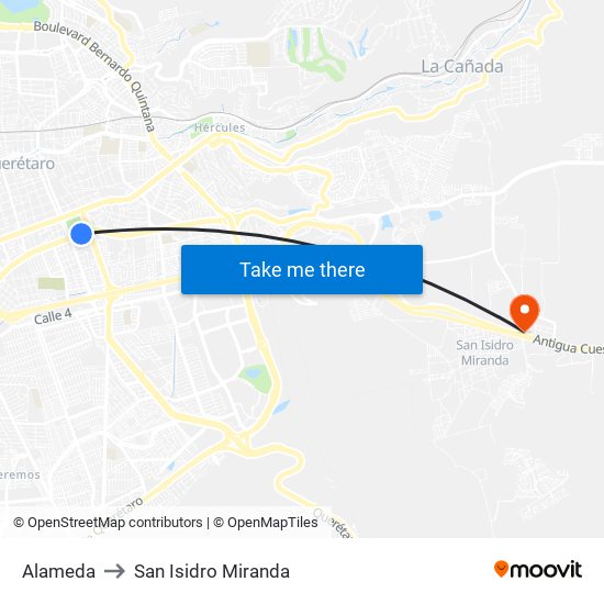 Alameda to San Isidro Miranda map