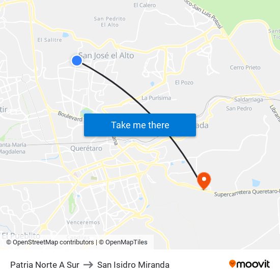 Patria Norte A Sur to San Isidro Miranda map