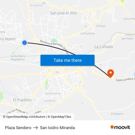 Plaza Sendero to San Isidro Miranda map