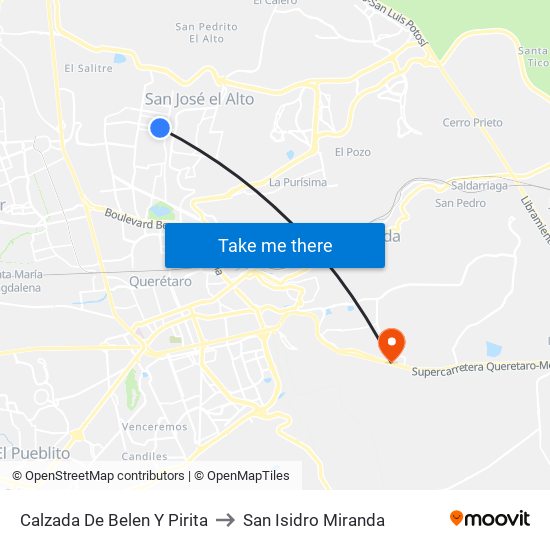 Calzada De Belen Y Pirita to San Isidro Miranda map