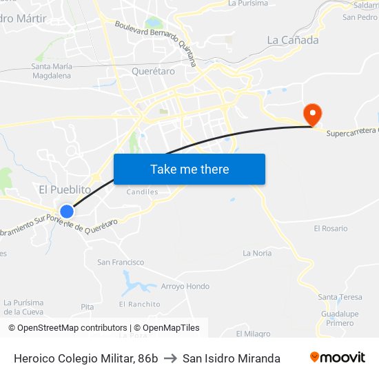Heroico Colegio Militar, 86b to San Isidro Miranda map