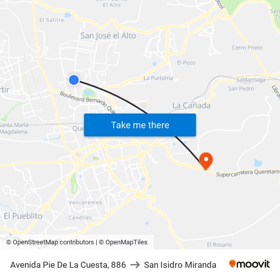 Avenida Pie De La Cuesta, 886 to San Isidro Miranda map