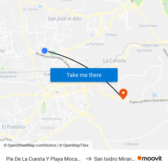 Pie De La Cuesta Y Playa Mocambo to San Isidro Miranda map