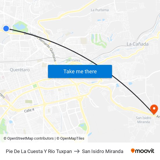 Pie De La Cuesta Y Río Tuxpan to San Isidro Miranda map