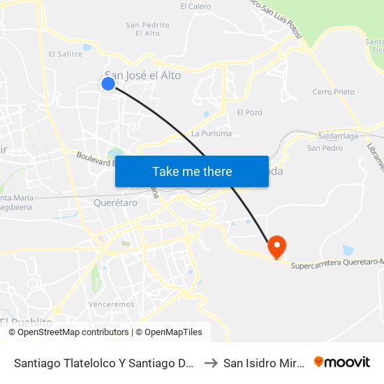 Santiago Tlatelolco Y Santiago Del Oeste to San Isidro Miranda map