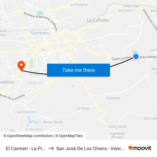 El Carmen - La Piedad to San José De Los Olvera - Venceremos map