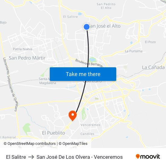 El Salitre to San José De Los Olvera - Venceremos map