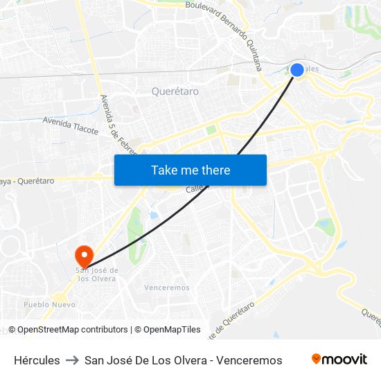 Hércules to San José De Los Olvera - Venceremos map