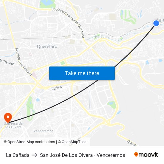 La Cañada to San José De Los Olvera - Venceremos map