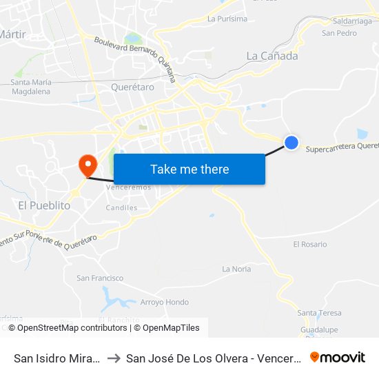 San Isidro Miranda to San José De Los Olvera - Venceremos map