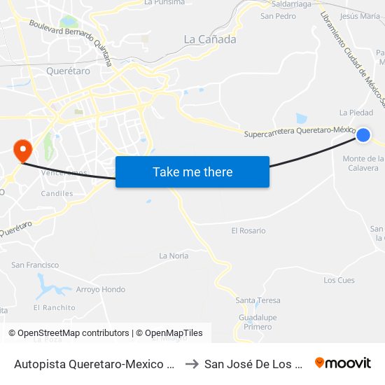 Autopista Queretaro-Mexico Y Parque Industrial El Marques to San José De Los Olvera - Venceremos map