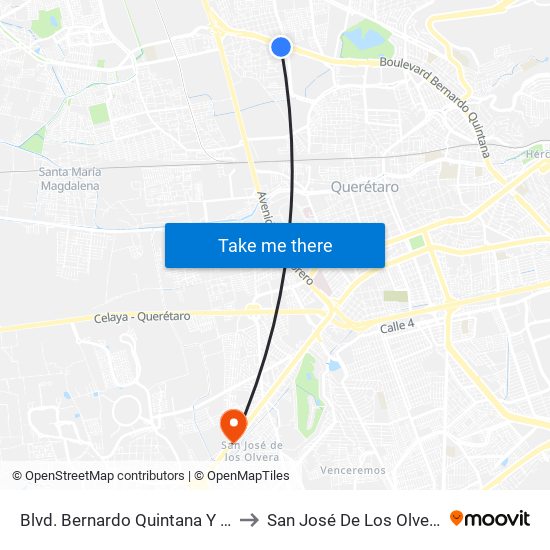 Blvd. Bernardo Quintana Y Loma De San Pablo to San José De Los Olvera - Venceremos map