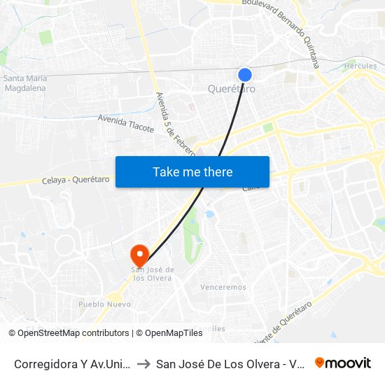 Corregidora Y Av.Universidad to San José De Los Olvera - Venceremos map