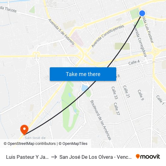 Luis Pasteur Y Jalisco to San José De Los Olvera - Venceremos map