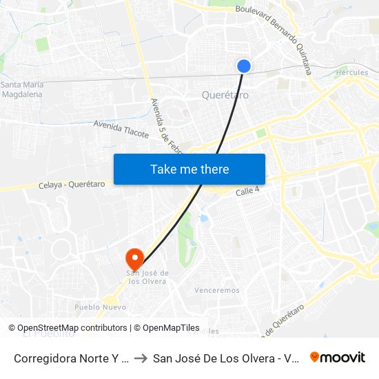 Corregidora Norte Y Metralla to San José De Los Olvera - Venceremos map