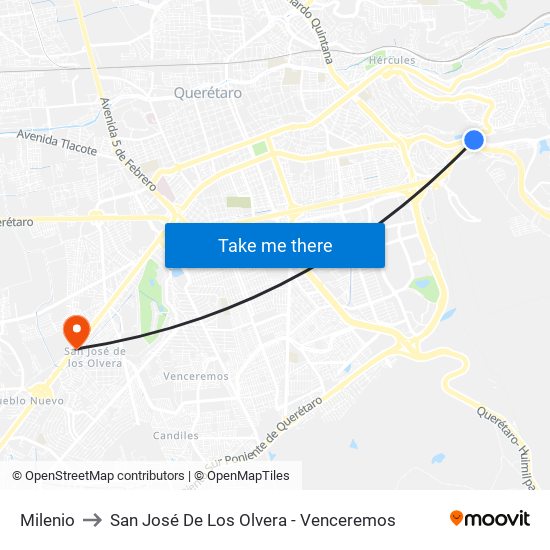Milenio to San José De Los Olvera - Venceremos map