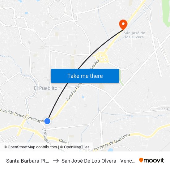 Santa Barbara Pte-Ote to San José De Los Olvera - Venceremos map