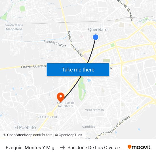 Ezequiel Montes Y Miguel Hidalgo to San José De Los Olvera - Venceremos map