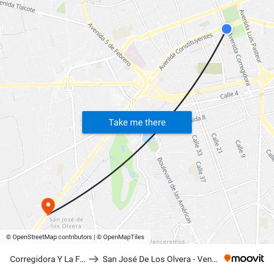 Corregidora Y La Fragua to San José De Los Olvera - Venceremos map