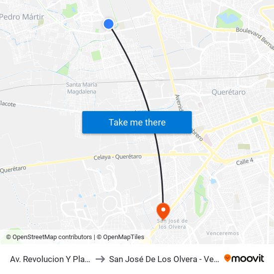 Av. Revolucion Y Plaza Patio to San José De Los Olvera - Venceremos map
