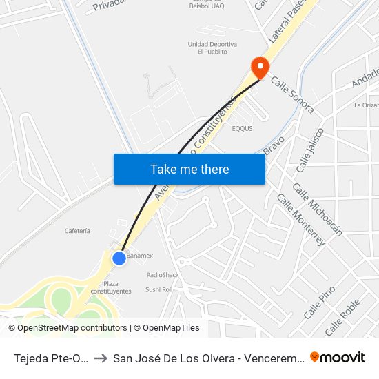 Tejeda Pte-Ote to San José De Los Olvera - Venceremos map