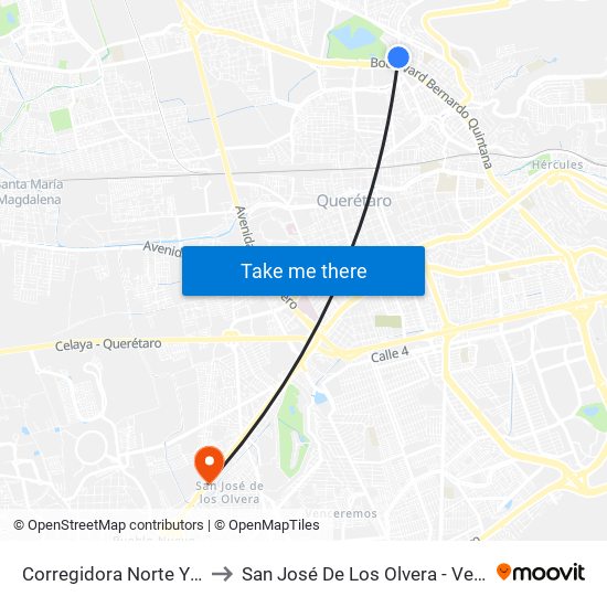 Corregidora Norte Y Morera to San José De Los Olvera - Venceremos map
