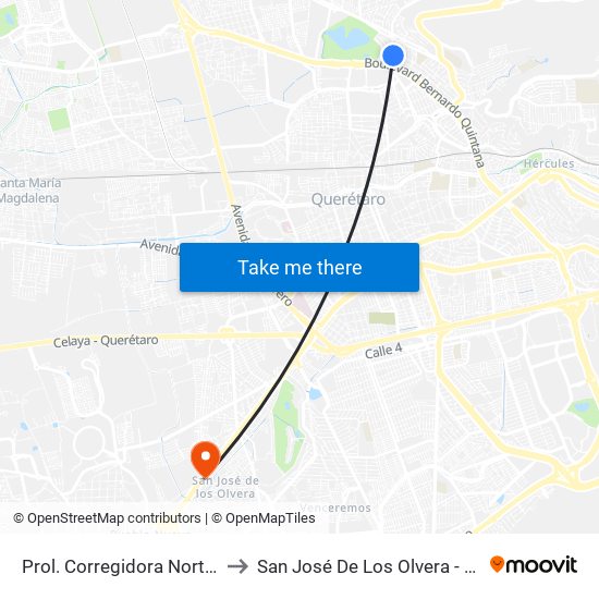 Prol. Corregidora Norte Y Morera to San José De Los Olvera - Venceremos map