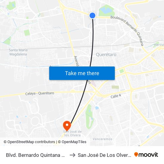 Blvd. Bernardo Quintana Y Pie De La Cuesta to San José De Los Olvera - Venceremos map