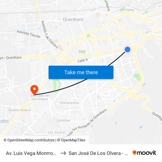 Av. Luis Vega Monrroy Y Estadio to San José De Los Olvera - Venceremos map