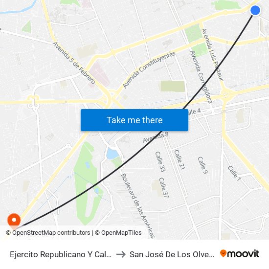 Ejercito Republicano Y Calzada De Los Arcos to San José De Los Olvera - Venceremos map