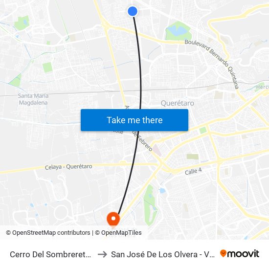 Cerro Del Sombrerete Y Tlaloc to San José De Los Olvera - Venceremos map