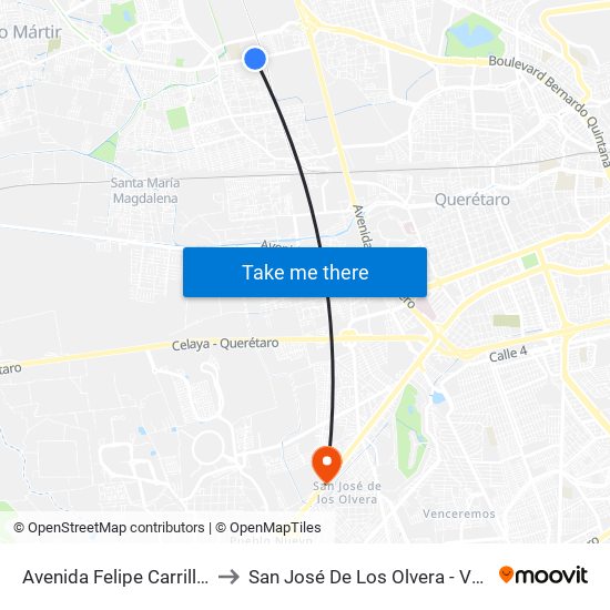 Avenida Felipe Carrillo Puerto to San José De Los Olvera - Venceremos map