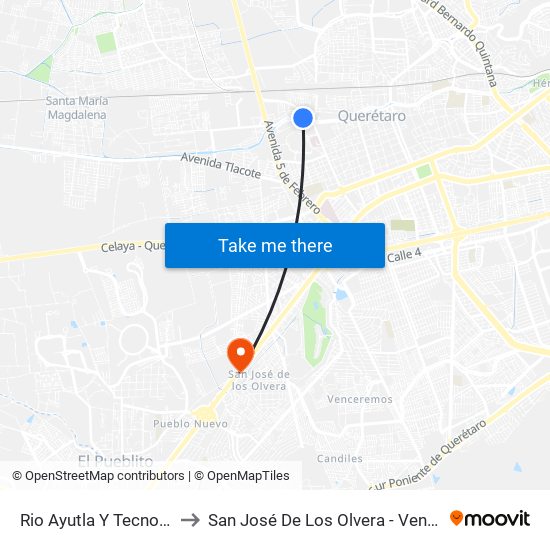 Rio Ayutla Y Tecnologico to San José De Los Olvera - Venceremos map