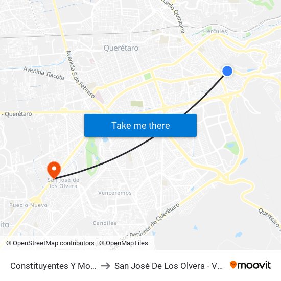 Constituyentes Y Monte Sinai to San José De Los Olvera - Venceremos map