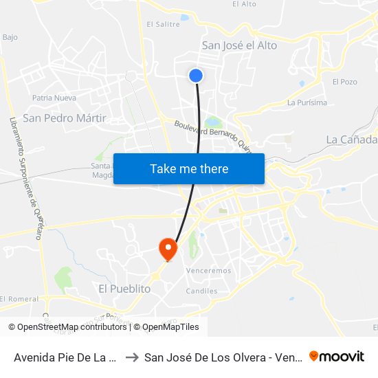 Avenida Pie De La Cuesta to San José De Los Olvera - Venceremos map
