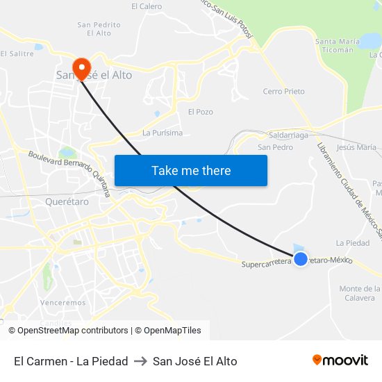 El Carmen - La Piedad to San José El Alto map