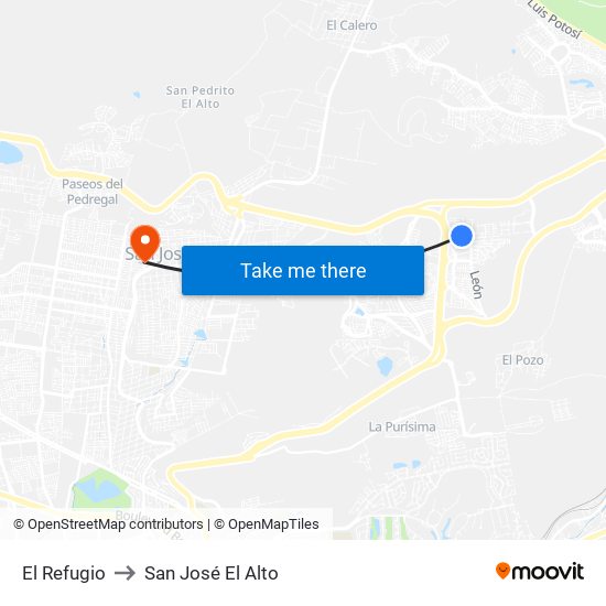 El Refugio to San José El Alto map