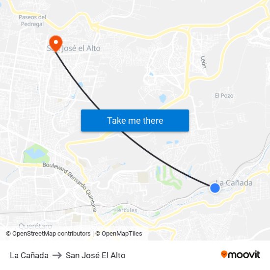 La Cañada to San José El Alto map