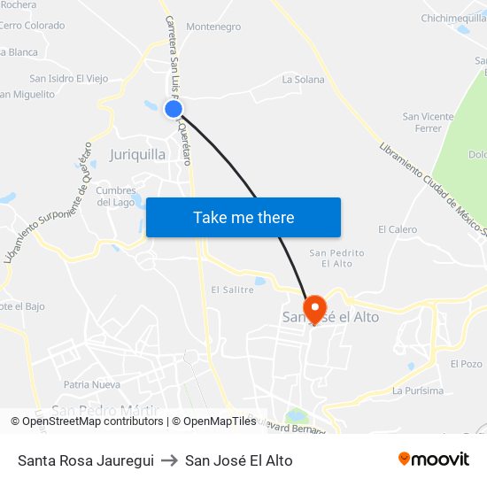Santa Rosa Jauregui to San José El Alto map