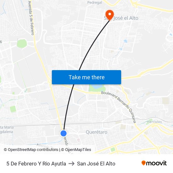5 De Febrero Y Río Ayutla to San José El Alto map