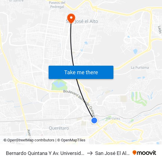 Bernardo Quintana Y Av. Universidad to San José El Alto map