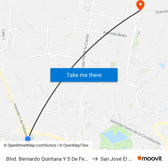 Blvd. Bernardo Quintana Y 5 De Febrero to San José El Alto map