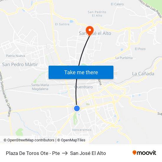 Plaza De Toros Ote - Pte to San José El Alto map