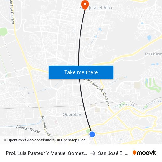 Prol. Luis Pasteur Y Manuel Gomez Morin to San José El Alto map