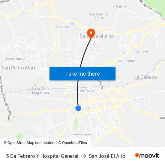 5 De Febrero Y Hospital General to San José El Alto map